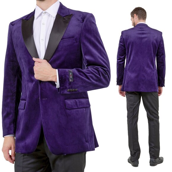 Modern Fit Velvet Blazer Only by Tazzio, Purple